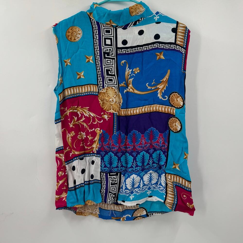 Vintage 80s patterned collared multicolored blouse